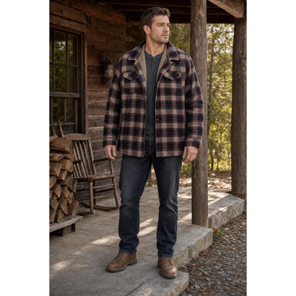Legendary Whitetails Wool Blend Shacket Men's 2XL Plaid Faux Fur Lined Grunge